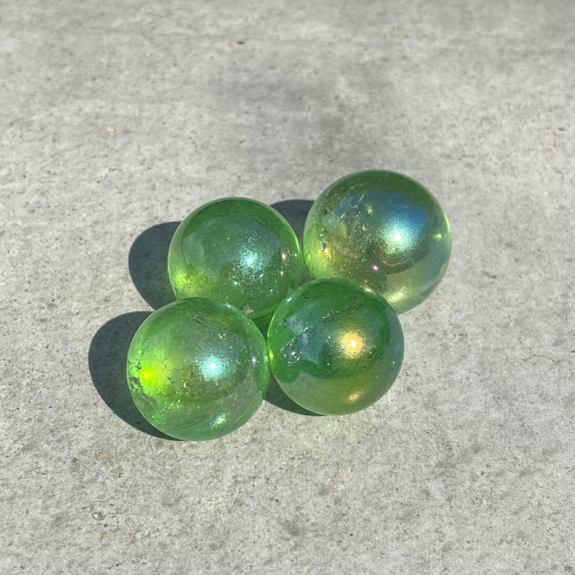 Natural Green Apple Aura Quartz Mini Sphere Set 30 - .10 lbs (Approx .75 inch) - Magick Magick.com