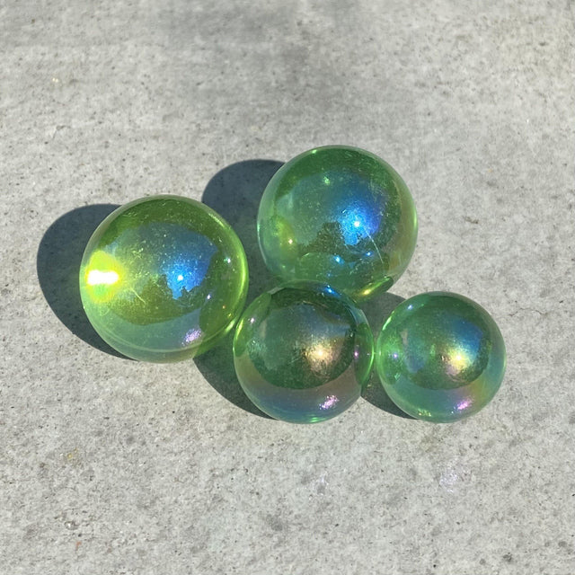 Natural Green Apple Aura Quartz Mini Sphere Set 35 - .10 lbs (Approx 1 inch) - Magick Magick.com