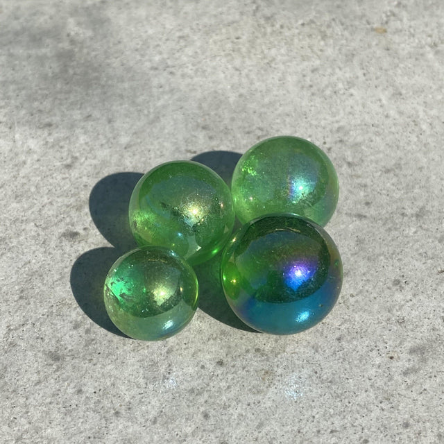 Natural Green Apple Aura Quartz Mini Sphere Set 41 - .10 lbs (Approx .75 inch) - Magick Magick.com