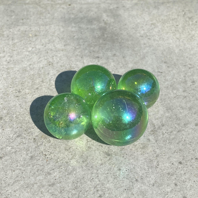 Natural Green Apple Aura Quartz Mini Sphere Set 43 - .10 lbs (Approx 1 inch) - Magick Magick.com