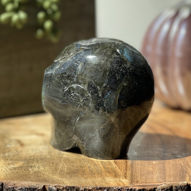 Natural Labradorite Hand Carved Alien Head - 2.20 lbs (3.5 x 2.5 x 3.75 inch) - Magick Magick.com