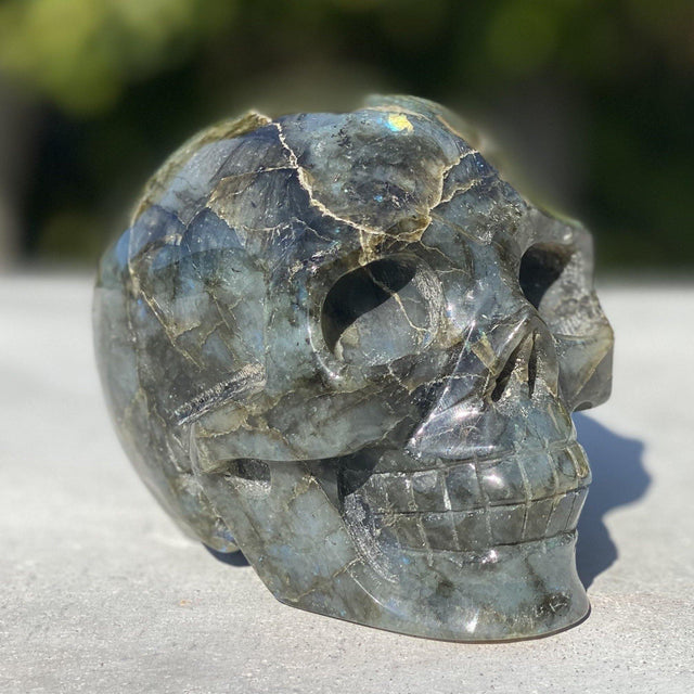 Natural Labradorite Hand Carved Skull - 2.14 lbs (4 x 3 x 3.5 inch) - Magick Magick.com