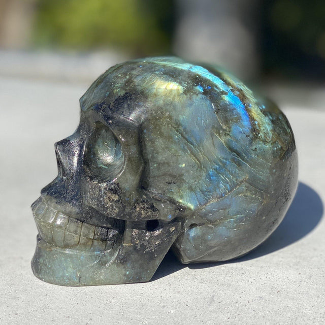 Natural Labradorite Hand Carved Skull - 2.24 lbs (4.5 x 3 x 3 inch) - Magick Magick.com