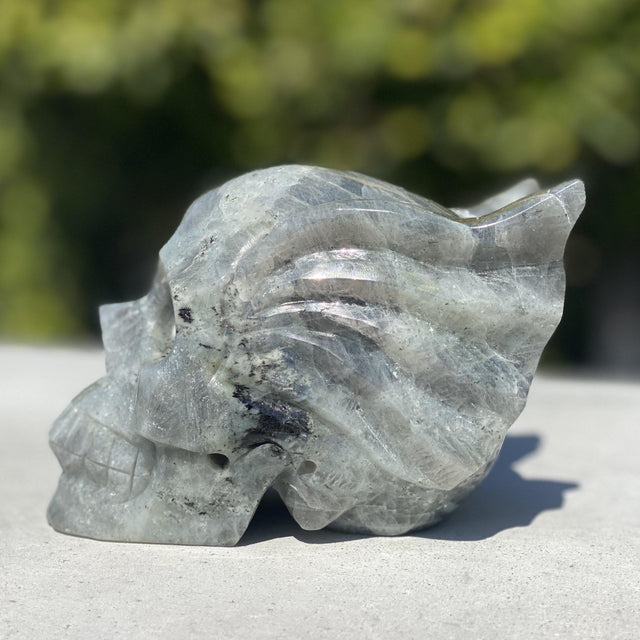 Natural Labradorite Winged Hand Carved Skull - 2.58 lbs (5.5 x 3 x 3.5 inch) - Magick Magick.com