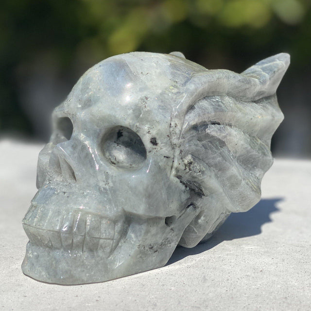 Natural Labradorite Winged Hand Carved Skull - 2.58 lbs (5.5 x 3 x 3.5 inch) - Magick Magick.com