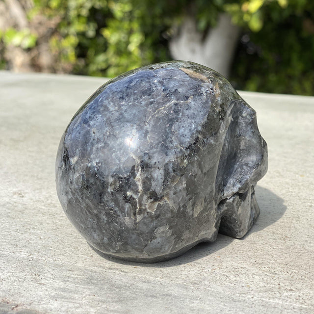 Natural Larvikite Hand Carved Skull - 1.30 lbs (3.75 x 2.5 x 2.75 inches) - Magick Magick.com