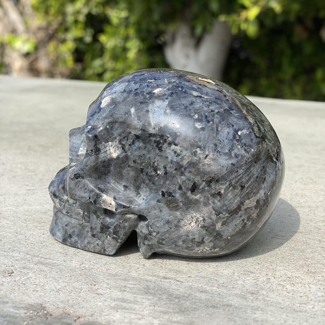 Natural Larvikite Hand Carved Skull - 1.30 lbs (3.75 x 2.5 x 2.75 inches) - Magick Magick.com