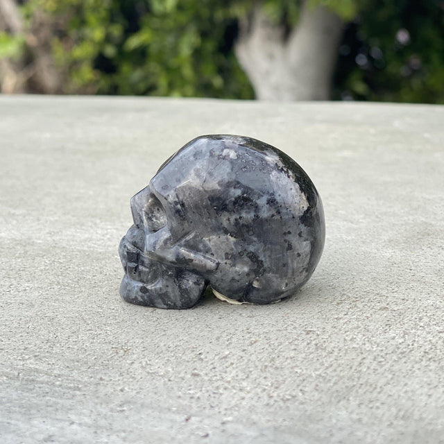 Natural Larvikite Hand Carved Small Skull B - .20 lbs (2 x 1.25 x 1.5 inches) - Magick Magick.com