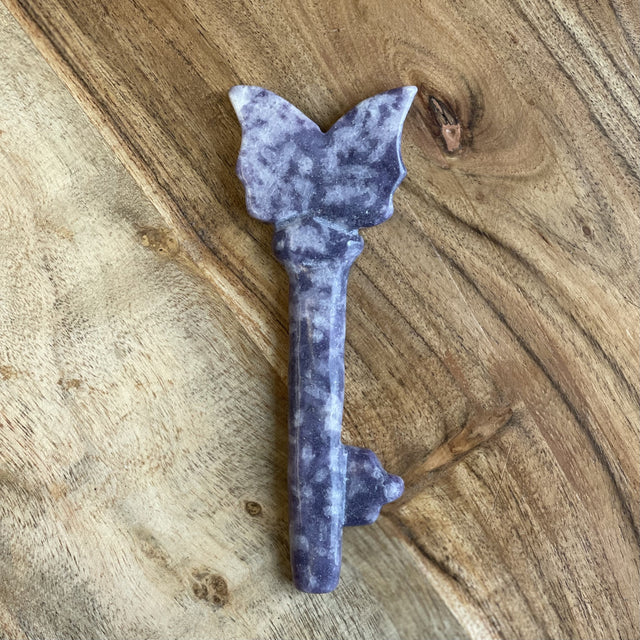 Natural Lepidolite Hand Carved Crystal Key - .19 lbs (5.25 x 2 x .5 inch) - Magick Magick.com