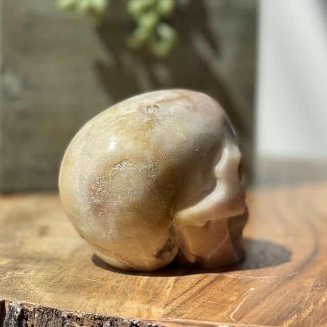 Natural Pink Amethyst Hand Carved Skull - 1.11 lbs (3.25 x 2.5 x 3 inch) - Magick Magick.com