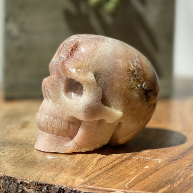 Natural Pink Amethyst Hand Carved Skull - 1.11 lbs (3.25 x 2.5 x 3 inch) - Magick Magick.com