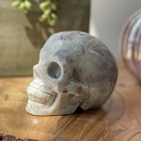Natural Pink Tourmaline Hand Carved Skull - 2.35 lbs (4.5 x 3 x 3.5 inch) - Magick Magick.com