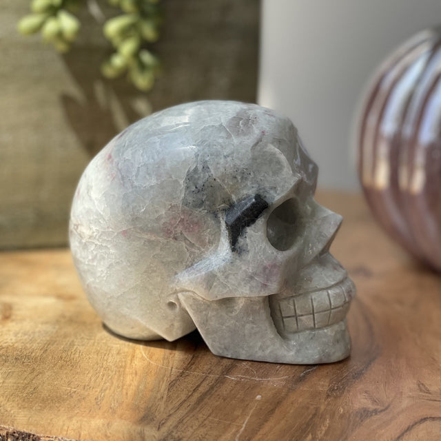 Natural Pink Tourmaline Hand Carved Skull - 2.35 lbs (4.5 x 3 x 3.5 inch) - Magick Magick.com