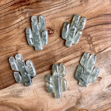 Natural Prehnite with Epidote Hand Carved Crystal Cactus - .12 lbs (3 x 1.75 x .5 inch) - Magick Magick.com