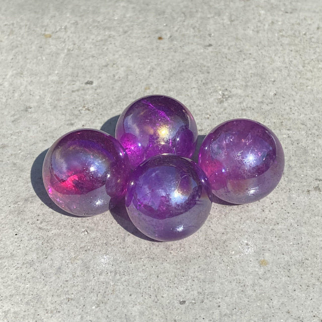Natural Purple Aura Quartz Mini Sphere Set 21 - .16 lbs (Approx 1 inch) - Magick Magick.com