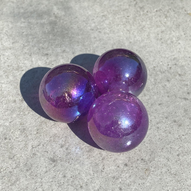 Natural Purple Aura Quartz Mini Sphere Set 49 - .12 lbs (Approx 1 inch) - Magick Magick.com
