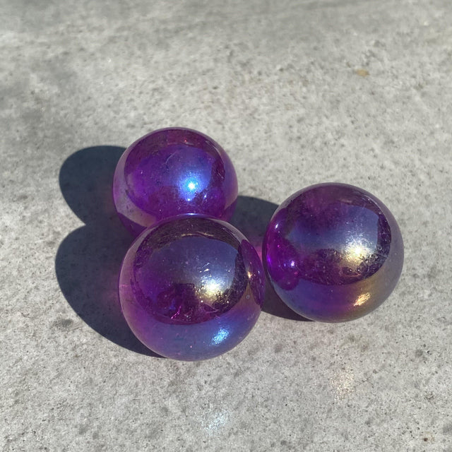 Natural Purple Aura Quartz Mini Sphere Set 53 - .14 lbs (Approx 1 inch) - Magick Magick.com