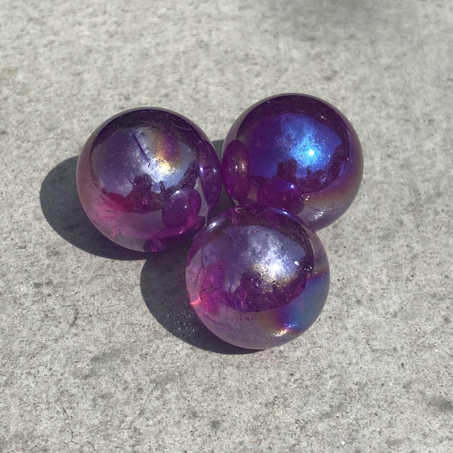 Natural Purple Aura Quartz Mini Sphere Set 6 - .14 lbs (Approx 1 inch) - Magick Magick.com