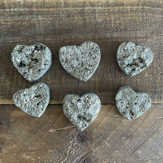 Natural Pyrite Hand Carved Crystal Druzy Heart - (1 - 1.5 inch) - Magick Magick.com