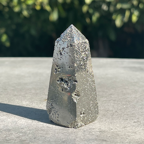 Natural Pyrite Hand Carved Crystal Point Obelisk with Druzy - .20 lbs (1 x 2.5 inch) - Magick Magick.com