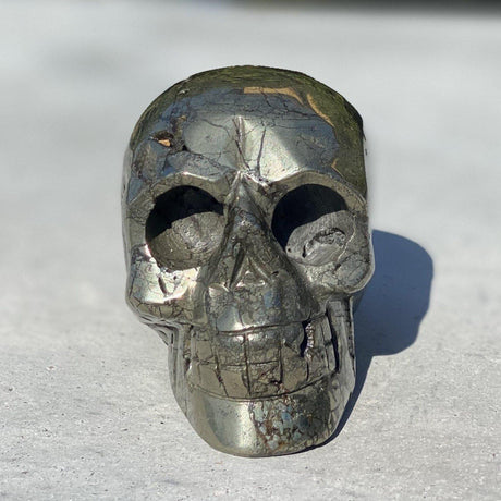 Natural Pyrite Hand Carved Skull - .84 lbs (3 x 2 x 2.5 inch) - Magick Magick.com