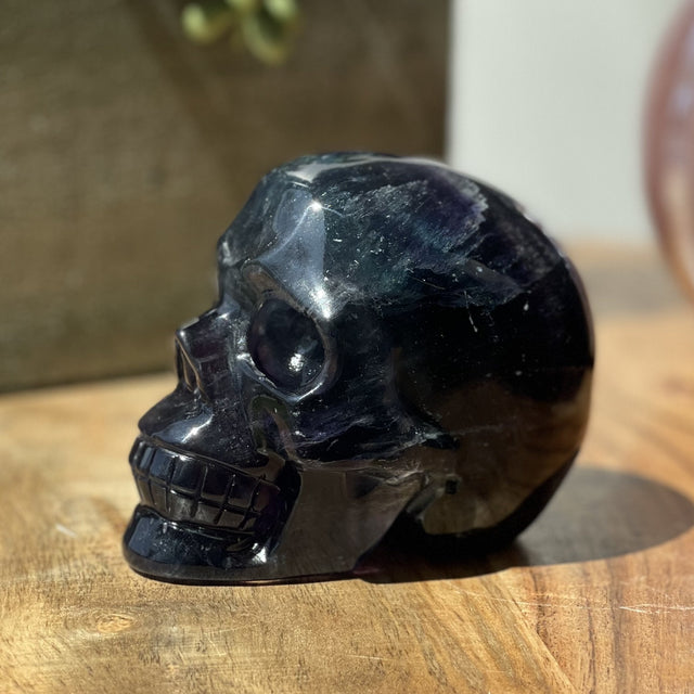 Natural Rainbow Fluorite Hand Carved Skull - 1.75 lbs (3.5 x 2.4 x 3 inch - Magick Magick.com