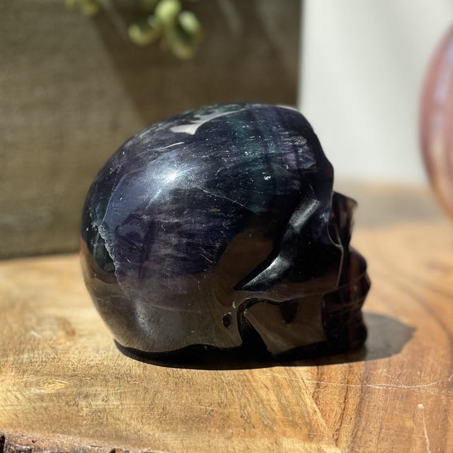 Natural Rainbow Fluorite Hand Carved Skull - 1.90 lbs (3.75 x 3 x 2.5 inch) - Magick Magick.com