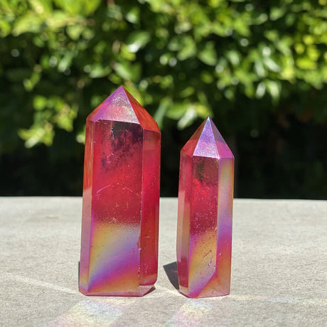 Natural Red Aura Quartz Hand Carved Crystal Towers Set 4 - .16 lbs (Approx 2.5 inches) - Magick Magick.com