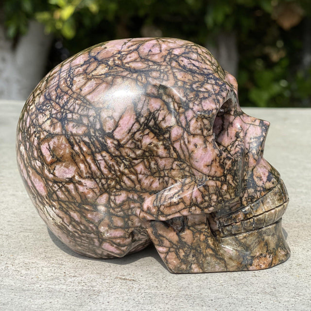 Natural Rhodonite Hand Carved Skull - 3.20 lbs (4.5 x 3.25 x 3.5 inches) - Magick Magick.com