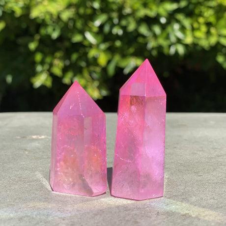 Natural Rose Aura Quartz Hand Carved Crystal Towers Set 11 - .22 lbs (Approx 2.5 inches) - Magick Magick.com