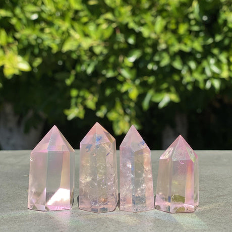 Natural Rose Aura Quartz Hand Carved Crystal Towers Set 3 - .24 lbs (Approx 2 inches) - Magick Magick.com