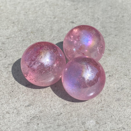 Natural Rose Aura Quartz Mini Sphere Set 4 - .18 lbs (Approx 1.25 inch) - Magick Magick.com