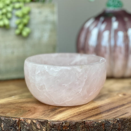 Natural Rose Quartz Hand Carved Crystal Bowl - 2.52 lbs (4.5 x 2.5 inch) - Magick Magick.com