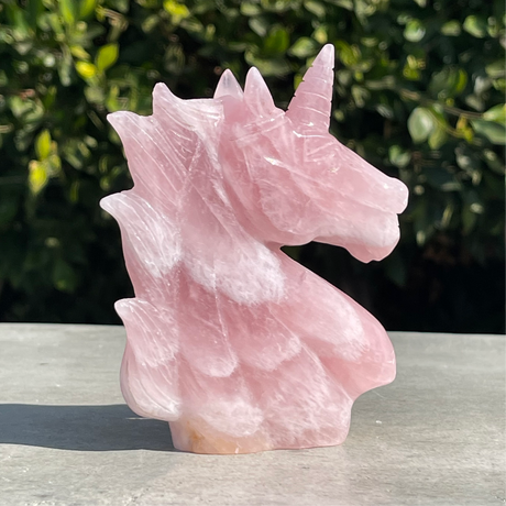 Natural Rose Quartz Hand Carved Crystal Unicorn 1 - .80 lbs (4 x 5 x 1 inch) - Magick Magick.com
