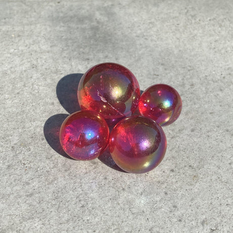 Natural Ruby Aura Quartz Mini Sphere Set 42 - .10 lbs (Approx 1 inch) - Magick Magick.com