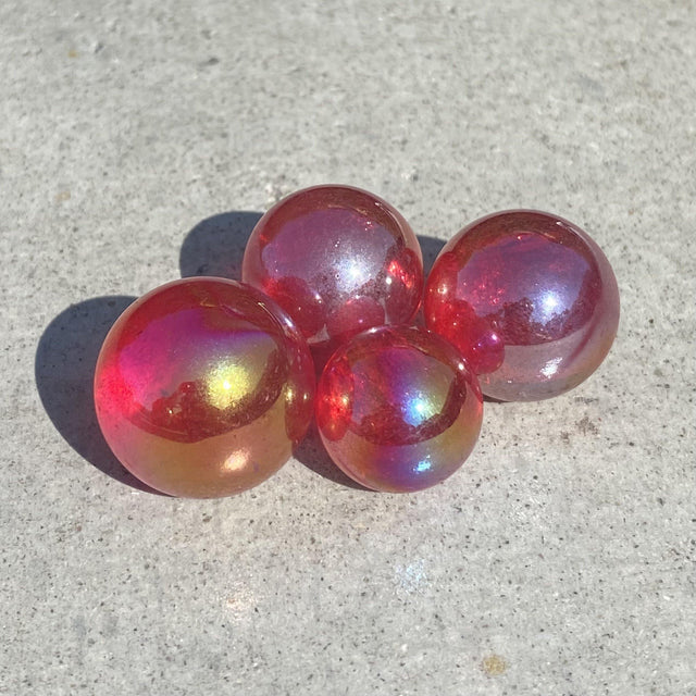 Natural Ruby Aura Quartz Mini Sphere Set 46 - .10 lbs (Approx .75 inch) - Magick Magick.com