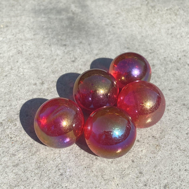 Natural Ruby Aura Quartz Mini Sphere Set 50 - .12 lbs (Approx .75 inch) - Magick Magick.com