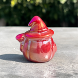 Natural Ruby Red Aura Agate Hand Carved Crystal Ghost with Broom - .18 lbs (2 x 1.5 x 2 inch) - Magick Magick.com