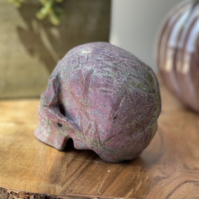 Natural Ruby Zoisite Hand Carved Skull - 2.14 lbs (4.25 x 2.75 x 3.5 inch) - Magick Magick.com