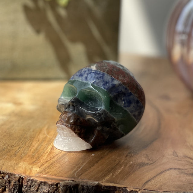 Natural Seven Color Hand Carved Crystal Skull -.67 lbs (3 x 2 x 2.5 inch) - Magick Magick.com