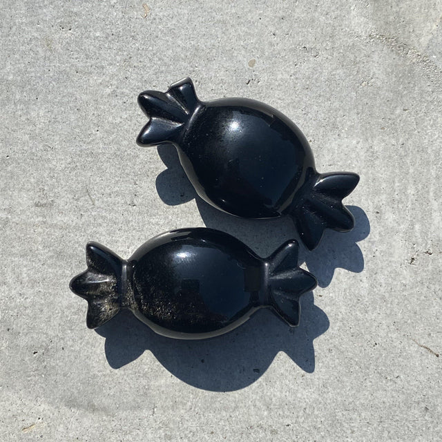 Natural Silver Obsidian Hand Carved Candy - .06 lbs (2 x 1.25 x .75 inches) - Magick Magick.com