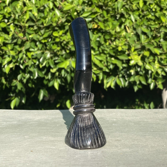 Natural Silver Obsidian Hand Carved Standing Witch Broom - .24 lbs (1 x 2 x 5 inch) - Magick Magick.com