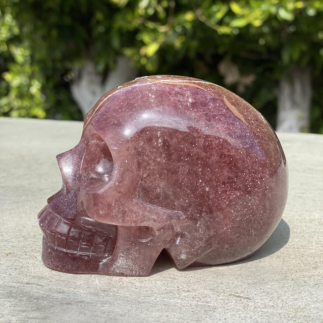 Natural Strawberry Quartz Hand Carved Skull - 1.96 lbs (4.5 x 3 x 3 inches) - Magick Magick.com