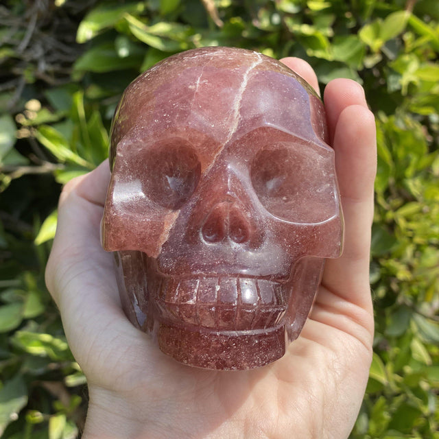 Natural Strawberry Quartz Hand Carved Skull - 1.96 lbs (4.5 x 3 x 3 inches) - Magick Magick.com