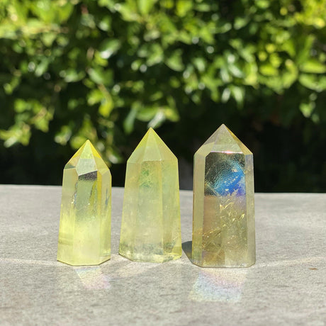 Natural Yellow Aura Quartz Hand Carved Crystal Towers Set 5 - .16 lbs (Approx 2 inches) - Magick Magick.com