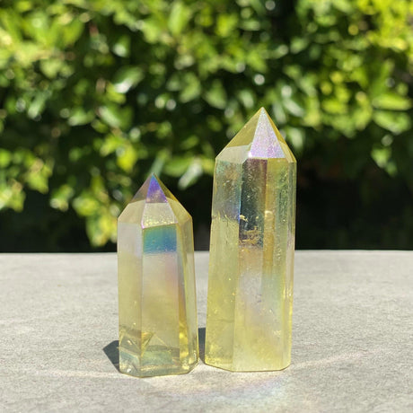 Natural Yellow Aura Quartz Hand Carved Crystal Towers Set 8 - .14 lbs (Approx 2.75 inches) - Magick Magick.com