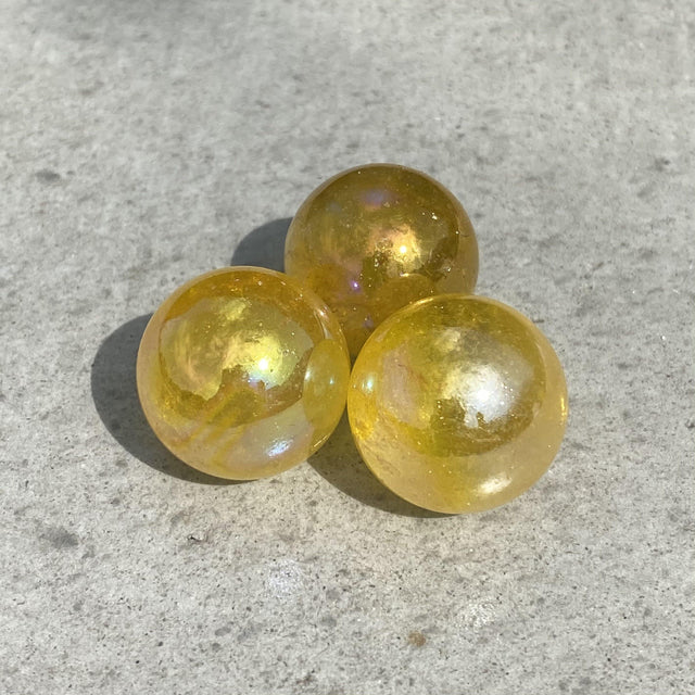 Natural Yellow Aura Quartz Mini Sphere Set 16 - .12 lbs (Approx 1 inch) - Magick Magick.com