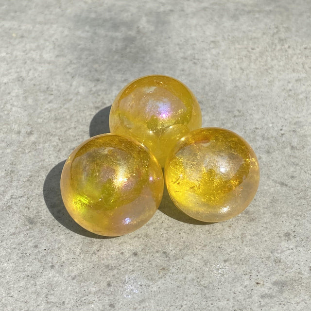 Natural Yellow Aura Quartz Mini Sphere Set 20 - .12 lbs (Approx 1 inch) - Magick Magick.com