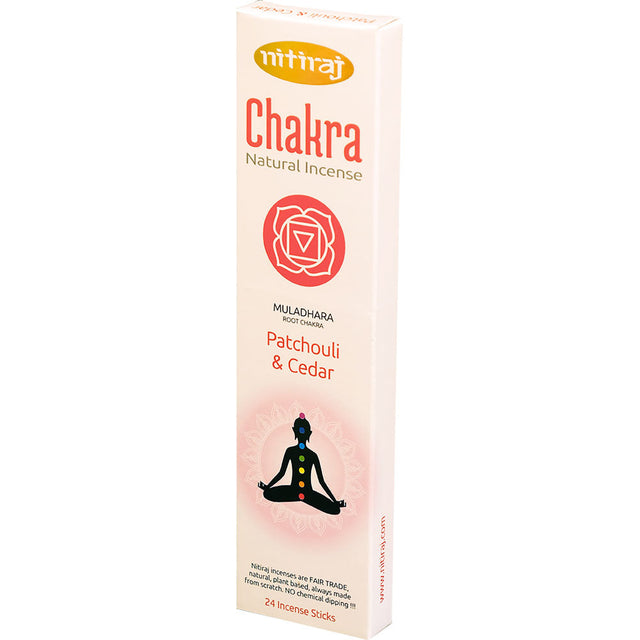 Nitiraj Natural Incense - Root Chakra - Patchouli & Cedar (6 Packs of 24 Sticks) - Magick Magick.com