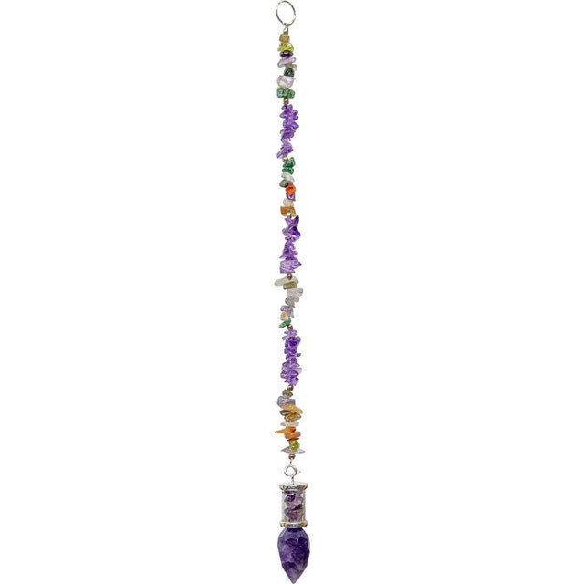 Pendulum Glass Tube with Gemstone Chips - Faceted Amethyst - Magick Magick.com